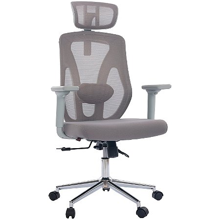 Cadeira de Escritório Comfy Profile Cinza Espuma Injetada Tela Mesh Cinza e Relax Avançado