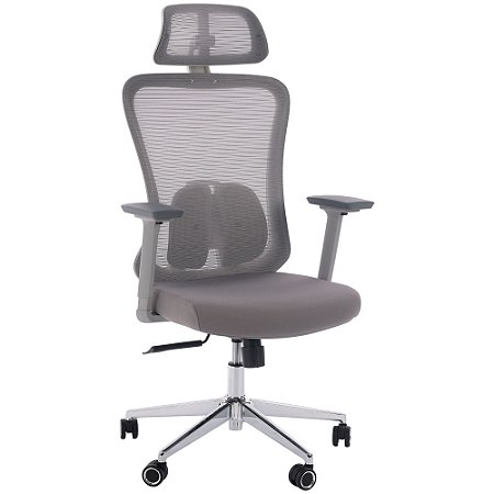 Cadeira de Escritório Comfy Vdara Tela Mesh Cinza, Base Giratória e Braço 3D