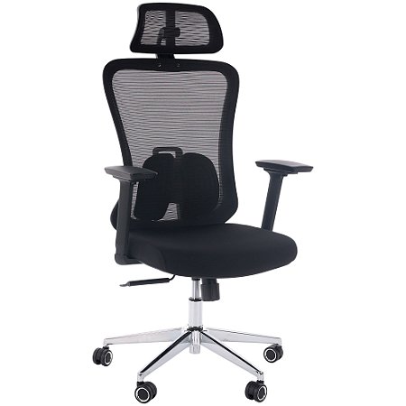 Cadeira de Escritório Comfy Vdara Tela Mesh Preta, Base Giratória e Braço 3D