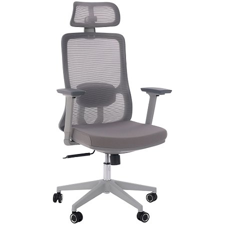 Cadeira de Escritório Comfy Turya Tela Mesh Cinza, Base Giratória e Braço 3D