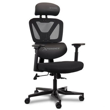 Cadeira Gamer Xperience Flow Tela Mesh e PU Preto, Base Alumínio, Braço 4D e Relax Avançado
