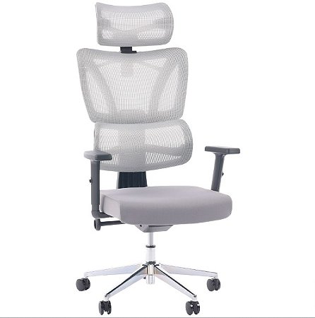 Cadeira de Escritório Comfy Bliss Preta Tela Mesh Cinza, Giratória, Encosto Ajustável e Relax Avançado