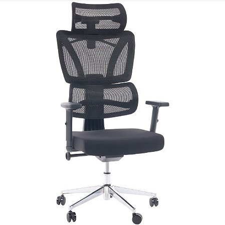 Cadeira de Escritório Comfy Bliss Preta Tela Mesh Preta, Giratória, Encosto Ajustável e Relax Avançado