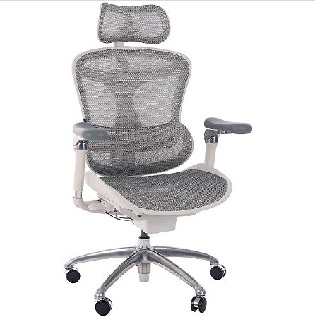 Cadeira de Escritório Comfy Sihoo Duve Tela Mesh Cinza Base Alumínio, Múltiplos Ajustes Braço 6D
