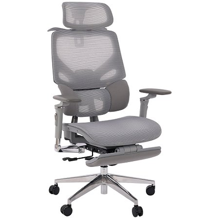 Cadeira de Escritório Comfy Levian Tela Mesh Cinza Base Alumínio, Múltiplos Ajustes Braço 6D