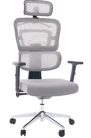 Cadeira de Escritório Comfy Halo Preta Tela Mesh Cinza, Giratória, Encosto Ajustável e Relax Avançado