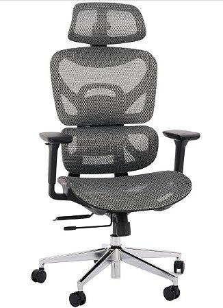 Cadeira de Escritório Comfy Aryan Preta Tela Mesh Cinza, Braço 4D e Assento Deslizante - Relax