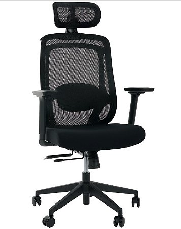 Cadeira de Escritório Comfy Aurora Preta Mesh Preta, Braço 3D, Assento Deslizante e Relax