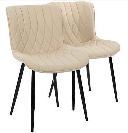 Par de Cadeiras Flexy Zari em Metal e PU Pés Pretos Estofado Bege