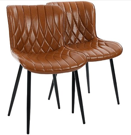 Par de Cadeiras Flexy Zari em Metal e PU Pés Pretos Estofado Marrom