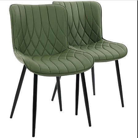 Par de Cadeiras Flexy Zari em Metal e PU Pés Pretos Estofado Verde