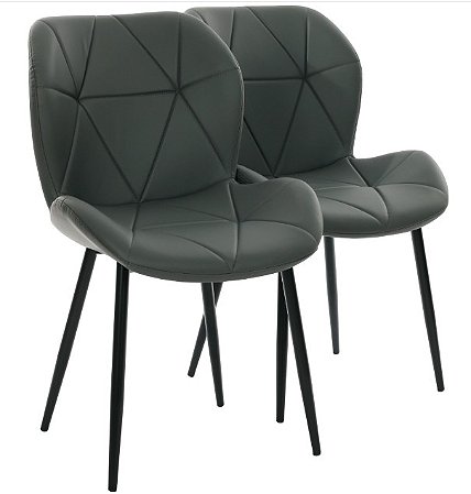 Par de Cadeiras Flexy Linea em Metal e PU Pés Pretos Estofado Cinza