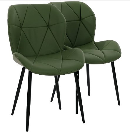 Par de Cadeiras Flexy Linea em Metal e PU Pés Pretos Estofado Verde