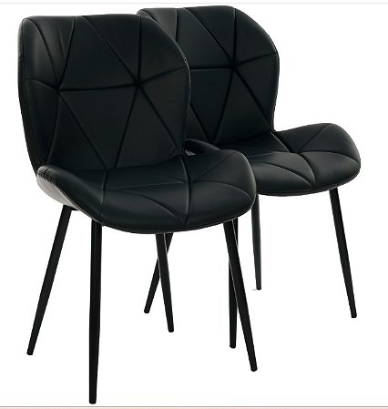 Par de Cadeiras Flexy Linea em Metal e PU Pés Pretos Estofado Preta