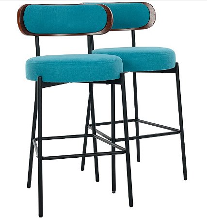 Par de Banquetas Flexy Velin Estrutura Preta e Tecido Azul Mediterrâneo