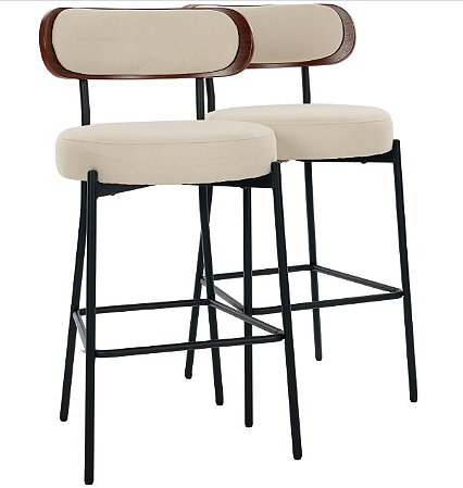 Par de Banquetas Flexy Velin Estrutura Preta e Tecido Creme