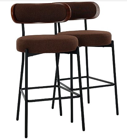 Par de Banquetas Flexy Velin Estrutura Preta e Tecido Marrom
