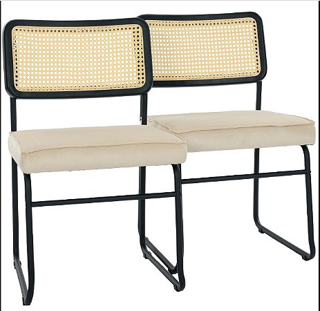 Par de Cadeiras Flexy Chaff Preta Assento Estofado e Encosto Tela Natural