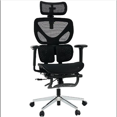 Cadeira de Escritório Comfy Orion Preta, Braço 3D, Lombar Adaptável e Assento Deslizante