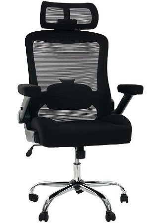 Cadeira de Escritório Comfy Fortex XL Ergonômica Tela Mesh Preta Braços 1D