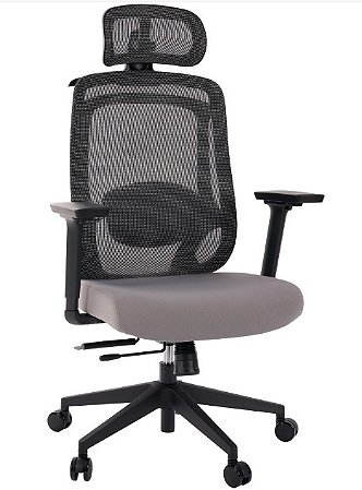 Cadeira de Escritório Comfy Aurora Preta Mesh Cinza, Braço 3D, Assento Deslizante e Relax