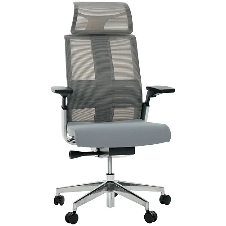 Cadeira de Escritório Comfy Match Plush Tela Mesh Cinza, Suporte SSS, Braço e Apoio de Cabeça 4D