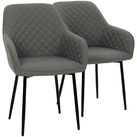 Par de Cadeiras Flexy Luni Base Preta PU Cinza