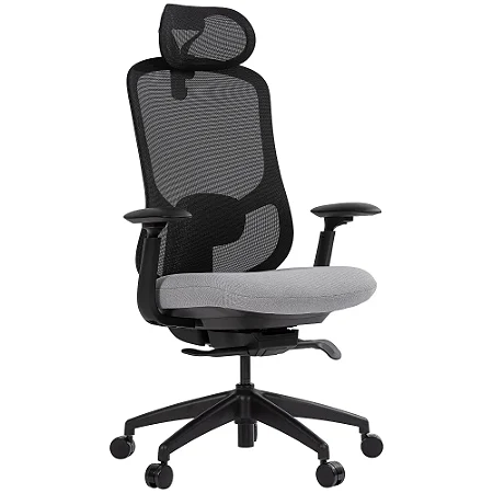Cadeira de Escritório Comfy Stella Preta Assento Cinza Braços 4D Mecanismo Syncro Assento Deslizante