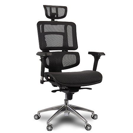 Cadeira de Escritorio Comfy Ergofy Tela Mesh Preta, Base Giratoria em Aluminio, 10 Regulagens