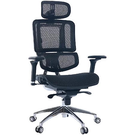 Cadeira de Escritorio Comfy Ergofy Top Tela Mesh Preta, Estrutura em Alumínio, 10 Regulagens