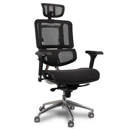 Cadeira de Escritorio Comfy Ergofy Top Tela Mesh Preta, Estrutura em Alumínio, 10 Regulagens