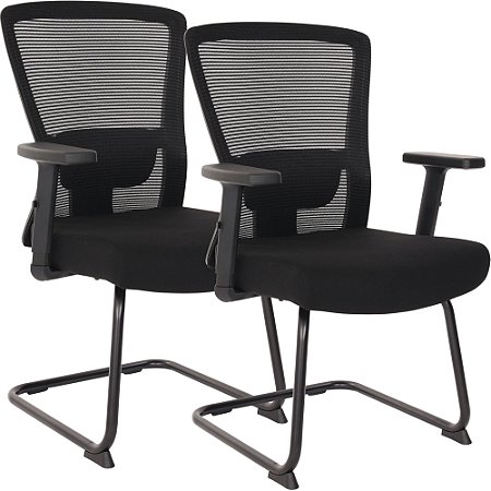 Par de Cadeiras de Escritorio Comfy Stance Fixa Tela Mesh Preta