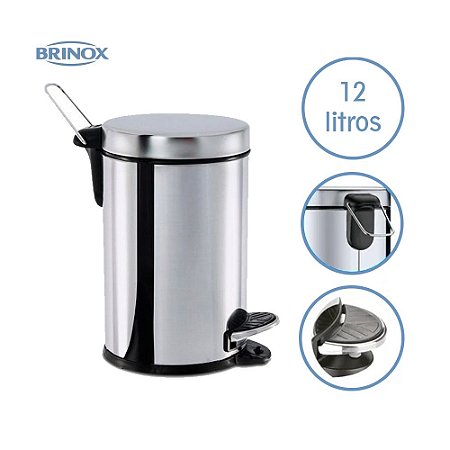 Lixeira Inox com Pedal e balde 12 litros Ø 25 x 41 cm Brinox