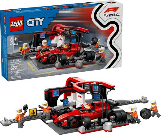 Lego 60443 - Pit Stop e Equipe de Box com Carro Ferrari - Lego City