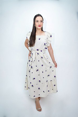 Vestido Viviane - Flores Roxas