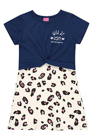 Vestido Cotton Infantil Menina Wild Marinho - Kamylus