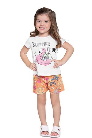 Conjunto Infantil Menina Summer Branco - Fakini Forfun