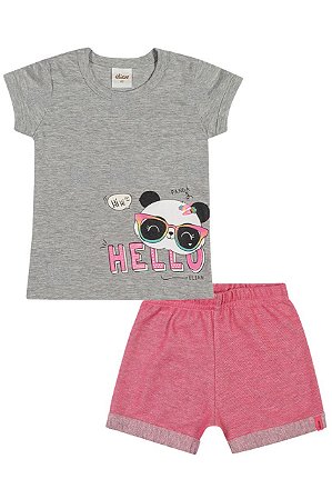 Conjunto Blusa e Short Infantil Menina Hello Mescla - Elian