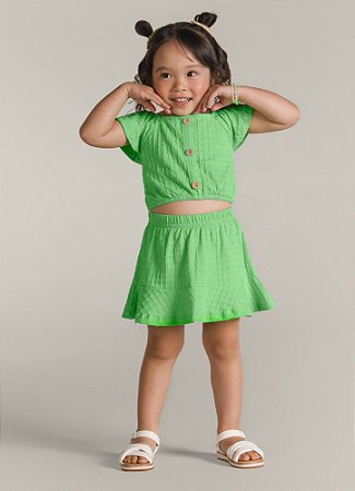 Conjunto "Sophia" Infantil Menina em Cotton Quadriculado Verde - Brandili
