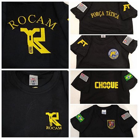 CAMISETA INFANTIL (ROCAM, FORÇA TÁTICA, 2ºCHOQUE , ROTA, BAEP, TOR)