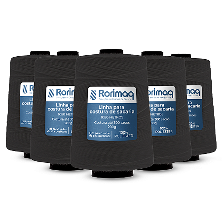 Linha para Costurar Saco Sacaria Colorida Cone 250 g Cx c/ 10 cones Preto - 2kg
