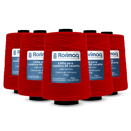 Linha para Costurar Sacaria Colorida Cone 250 g Cx c/ 10 cones Vermelho - 2kg