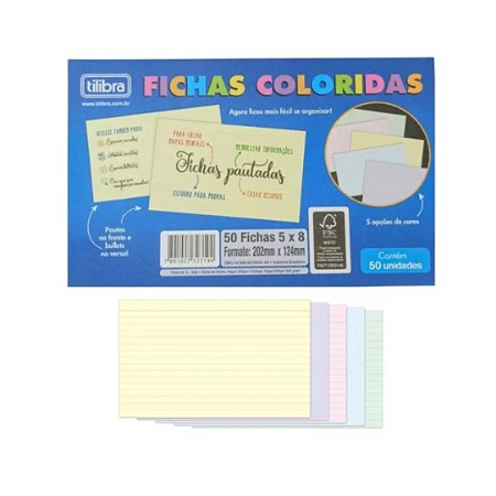 Fichas Pautadas Coloridas 5x8 com 50 | Tilibra