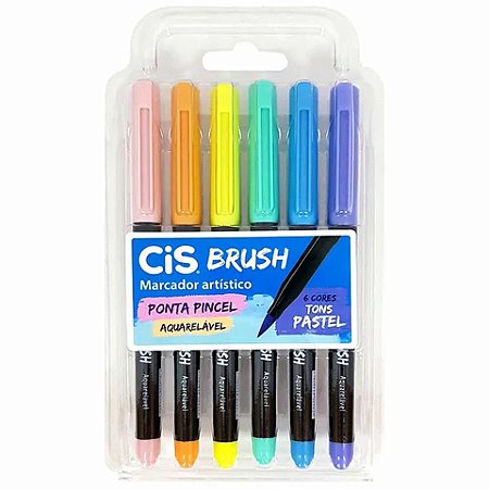 Marcadores Artísticos Canetas Brush Pen Pincel Aquarelável 06 cores Pastel | CiS