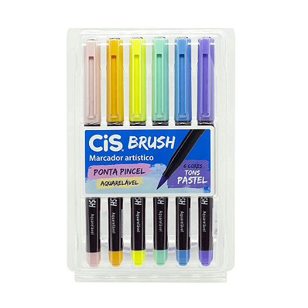 Canetas Pincel Brush Pen Aquarelável 06 cores Pastel | CiS