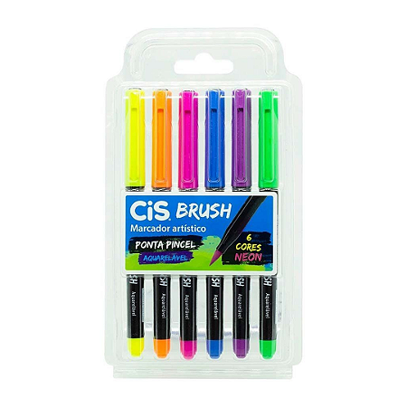 Canetas Pincel Brush Pen Aquarelável 06 cores Neon | CiS
