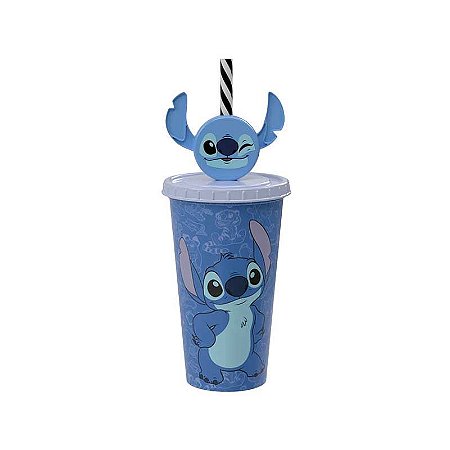 Copo Plástico c/ Canudo Refri Stitch 500ml | Plasutil