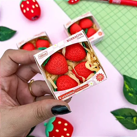 Caixa c/ 4 Borrachas Decoradas Be Berry! Moranguinho com cheirinho | Tilibra