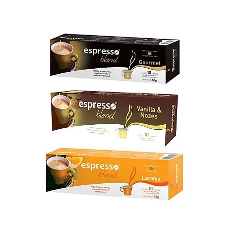 30 cápsulas de café aromas sortidos (gourmet, vanilla e laranja) compatível Nespresso