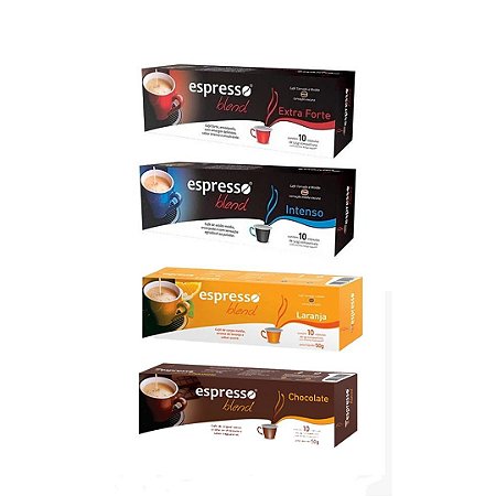 kit 40 cápsulas de café aromas sortidos (extra forte, intenso, laranja, chocolate) compatível Nespresso